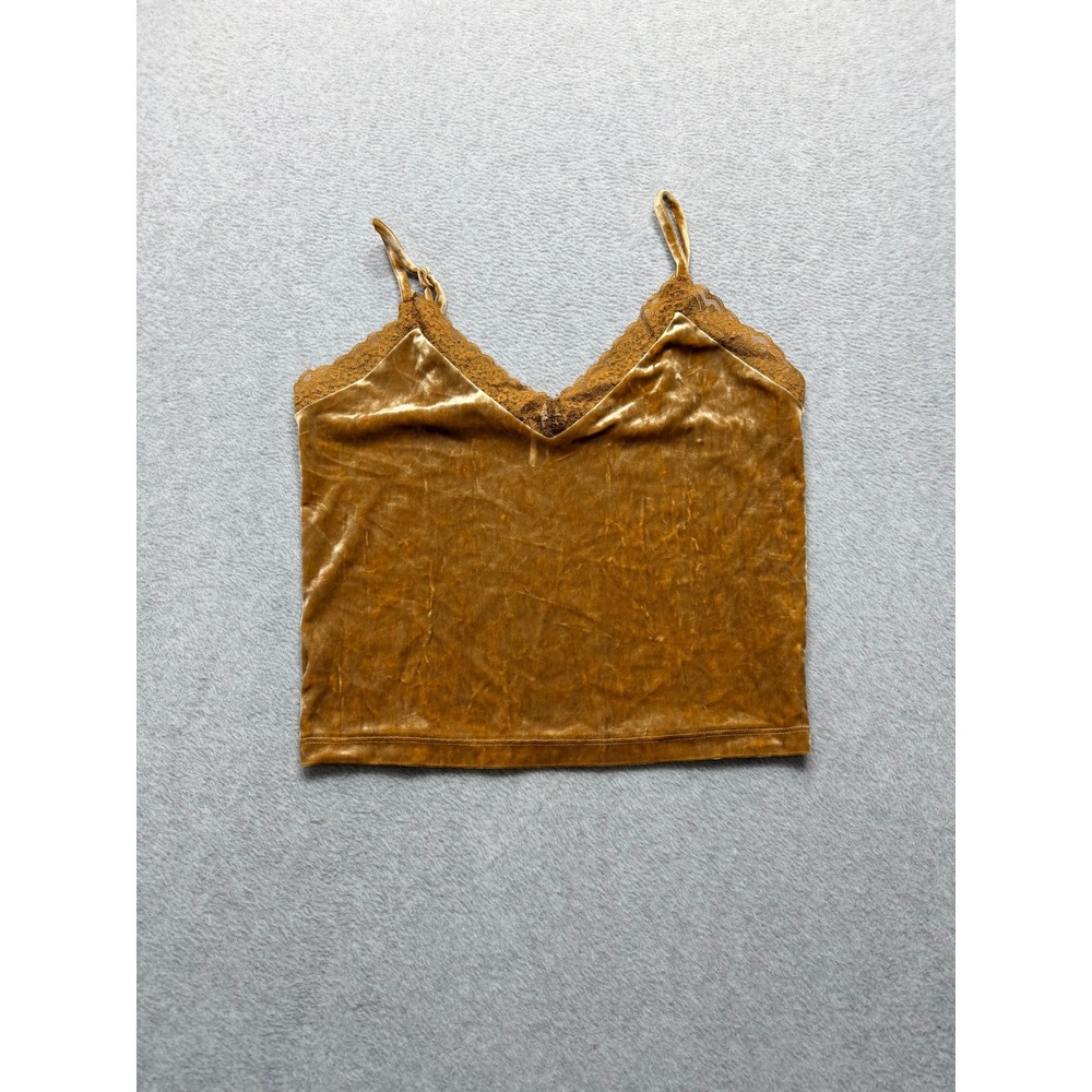 Forever 21 Velvet Lace Trim Camisole Top Mustard Gold V-Neck Size L